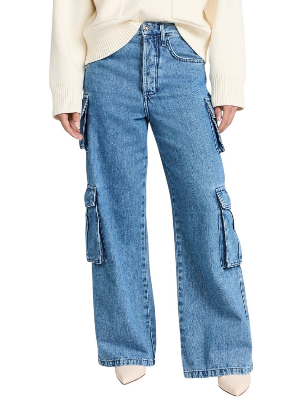 Favorite Daughter Blue Light-Wash Wide-Leg Cargo Jeans